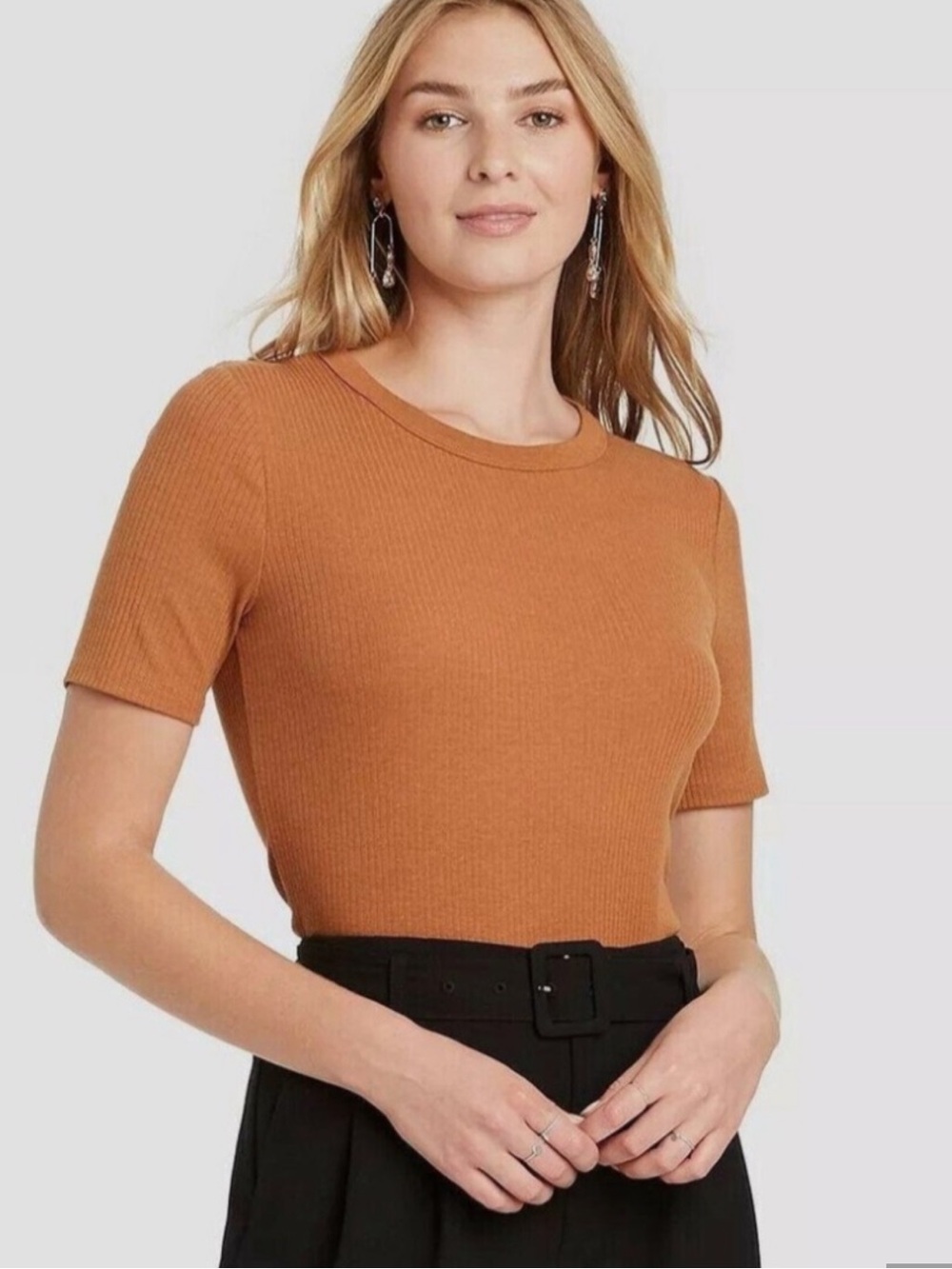 A New Day Short Sleeve Knit Top | XXL | Burnt Orange | Fitted Sweater